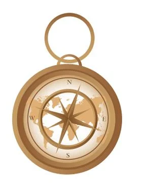 Old compass with map isolated over white background. vector illustration Stock Illustration