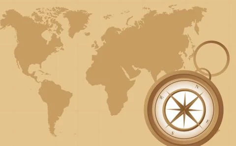 Old compass on old map background. vector illustration Stock Illustration