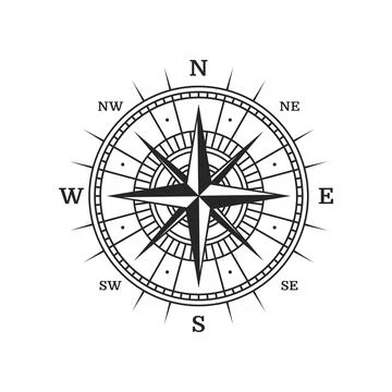 Old compass, vintage map wind rose vector sign Stock Illustration