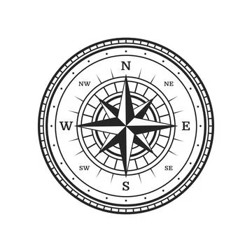 Old compass, vintage map wind rose, vector travel Stock Illustration
