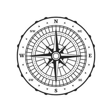 Old compass, vintage map wind rose navigation Illustrazione stock