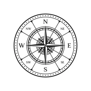 Old compass, vintage map wind rose navigation sign Illustrazione stock