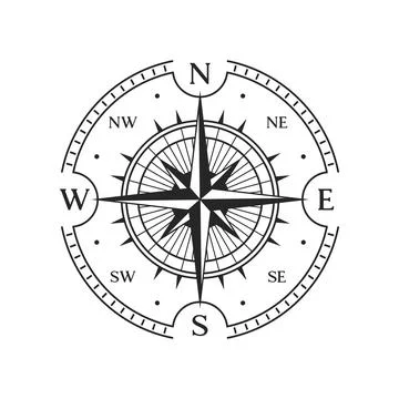 Old compass, vintage map wind rose star directions Stock Illustration