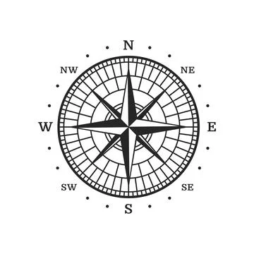 Old compass, vintage map wind rose, marine travel Stock Illustration