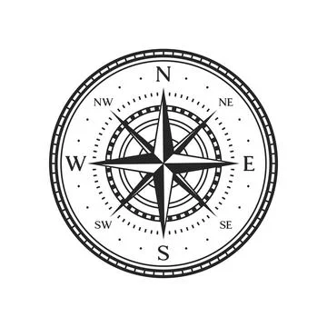 Old compass, vintage map wind rose antique symbol Stock Illustration