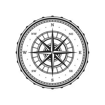 Old compass, vintage wind rose star, arrow points Stock Illustration
