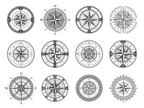 Old compass, wind rose arrows navigation Stock Illustration