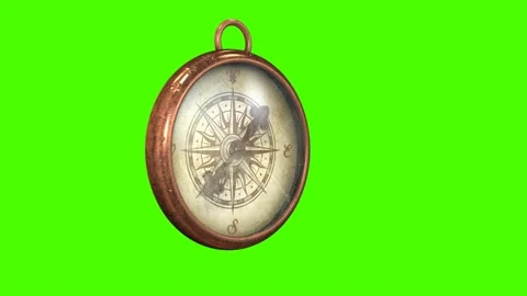 OLD COMPASS.ROTATING ON GREEN SCREEN Stock Footage