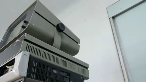 Old computer 80s. Bottom view of computer screen. Stock Footage 98856438