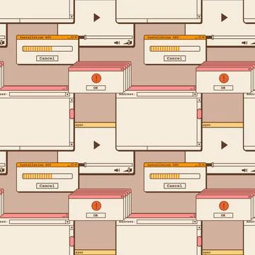 Old computer aesthetic seamless pattern. Retro screen panel with user interface  Stock Illustration