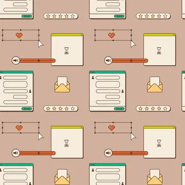 Old computer aesthetic seamless pattern. 1980s 1990s nostalgia background with r Stock Illustration