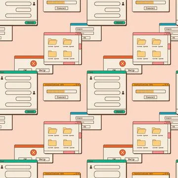 Old computer aesthetic seamless pattern. Retro screen panel with user interface Stock Illustration