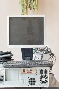 Old computer and accessories for electronic recycling Stock Photos