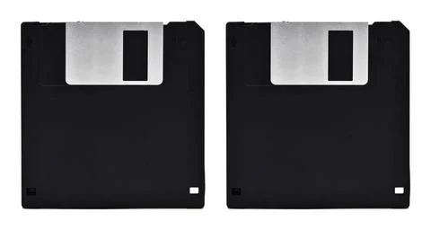 Old computer and data storage technology, two black magnetic floppy disk Stock Photos