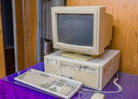 Old computer with both 3.5 and 5 inch disk drive Stock Photos