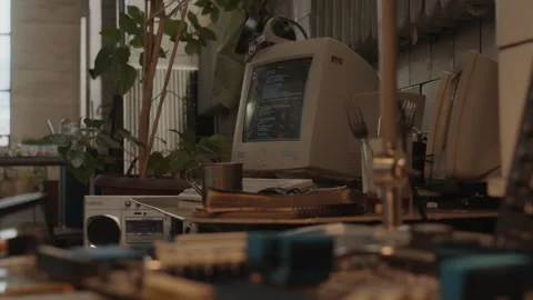 Old Computer with Code on Screen in Post... | Stock Video | Pond5