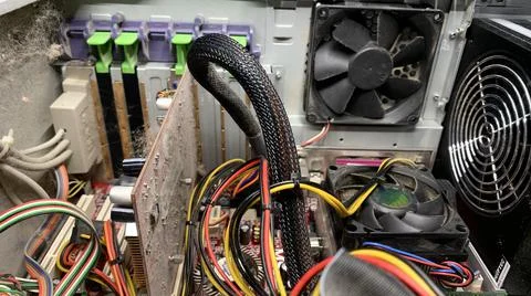 Old computer covered with dust is dismantled Foto stock