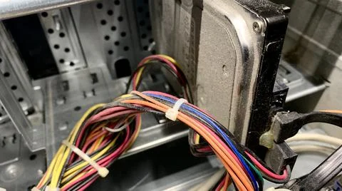 Old computer covered with dust is dismantled Stock Photos