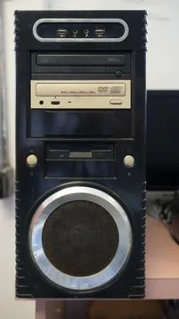 Old computer CPU with CD, DVD and floppy disk drivers - Foto stock
