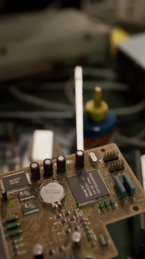 Old computer floppy disk and motherboard Stock Footage 275273430