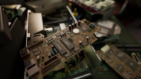 Old computer floppy disk and motherboard Stock Illustration