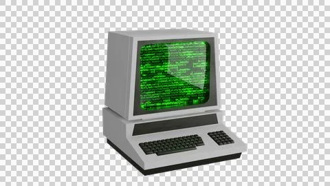 Old computer with green screen and keyboard on the side on isolated backgroun Stock Illustration