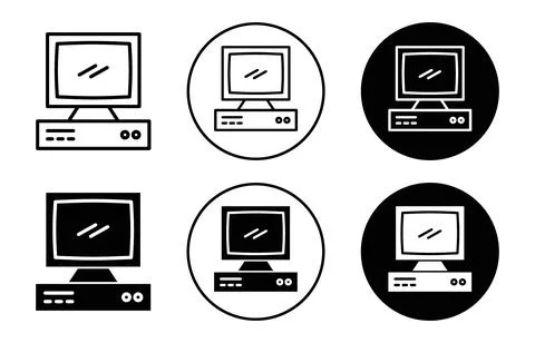 Old Computer icon Outline flat Icon Stock Illustration