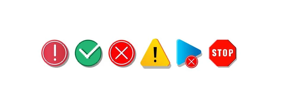 Old computer icons. Abstract pixel art symbols set. Stop or warning signs イラスト素材