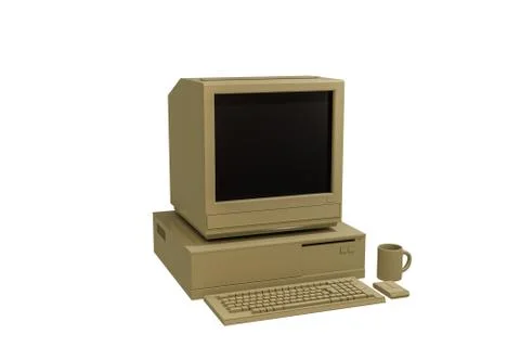 Old computer isolated on white Illustrazione stock