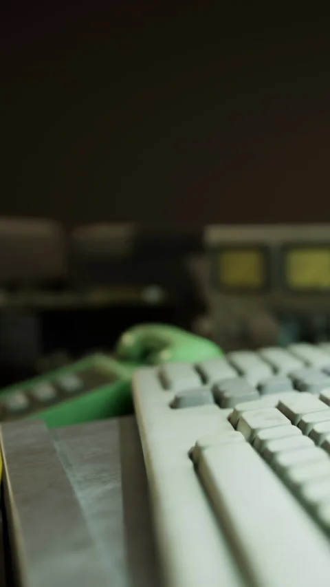 Old computer keyboard and equipment showing technology from past years Stock Footage 335963872