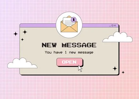 Old computer message, popup window in 90s or 2000s, Y2K retro aesthetic vector Stock Illustration