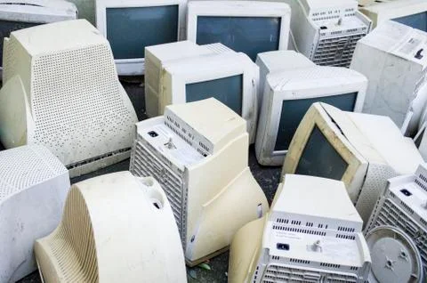 Old computer monitors in street Stock Photos