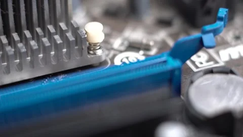 Old Computer Motherboard Slots and Electronic Components, PCI Express and RAM Stock Footage 328354080