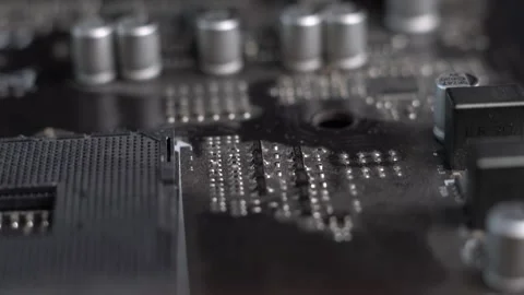 Old Computer Motherboard From Workstation, Macro Close Up of Electronic Stock-Footage 327494707