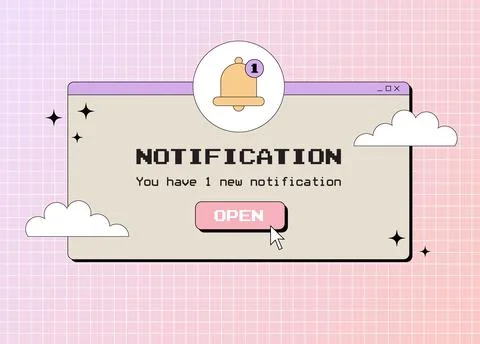 Old computer notification, popup window in 90s or 2000s, Y2K retro aesthetic Stock Illustration