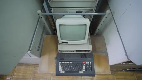 Old Computer Office Space, Top View Stock Footage 263230705