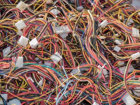 Old computer parts, cables close up scene  Stock Photos