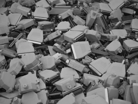 Old computer parts, cables close up scene  Stock Photos