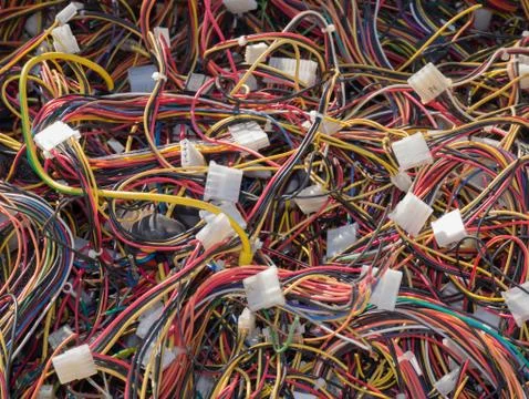 Old computer parts, cables close up scene  Stock Photos