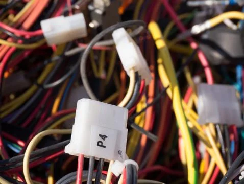 Old computer parts, cables close up scene  Stock Photos
