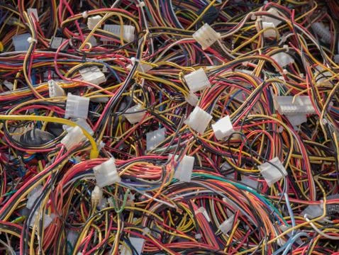 Old computer parts, cables close up Stock Photos