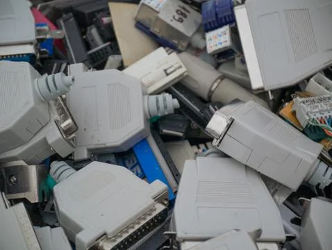 Old computer parts, jacks in close up Stock Photos
