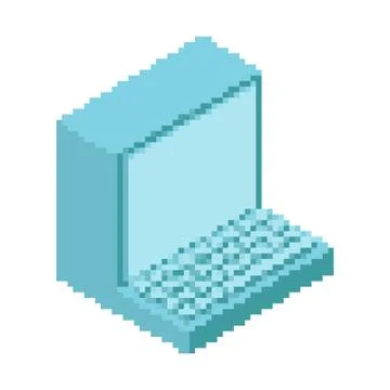 Old computer pixel art. Outdated PC 8 bit. obsolete technology 16bit. Vector  Stock Illustration