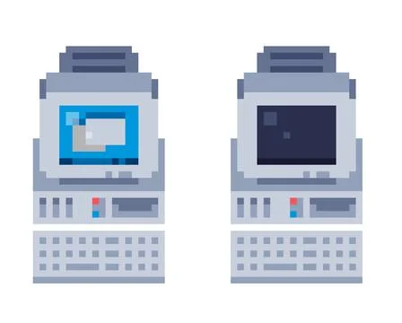 Old computer for pixel art top down retro games. Stock Illustration