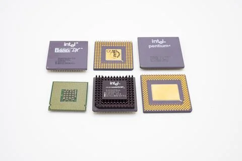 Old computer processor on a white background Foto stock