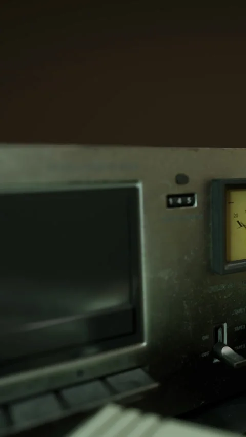 Old computer setup with device on desk during late evening hours Stock Footage 334885706