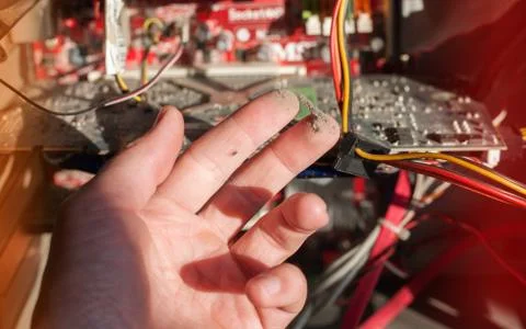 Old computer system unit cooler with dust inside. Dust on the computer pc pro Stock Photos