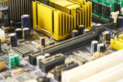 Old computer system unit with spiderweb and dust inside. Stock Photos