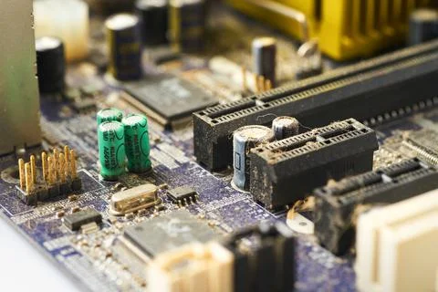 Old computer system unit with spiderweb and dust inside. Stock Photos