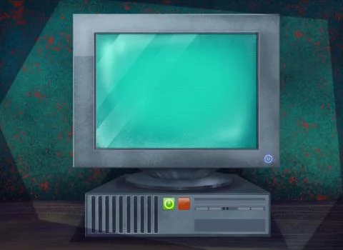 Old Computer on a Table. Stock Illustration